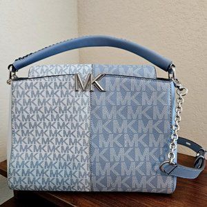Michael Kors Karlie medium two tone graphic logo satchel